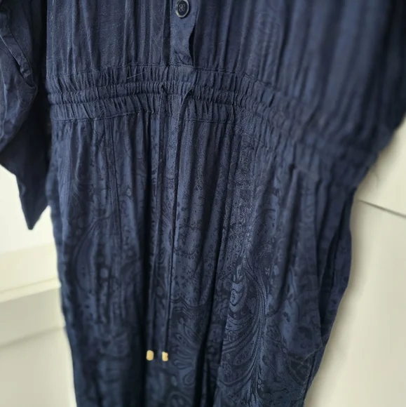 LRL Paisley Jacquard Button Down Long Sleeve Jumpsuit in Navy - Picture 9 of 12
